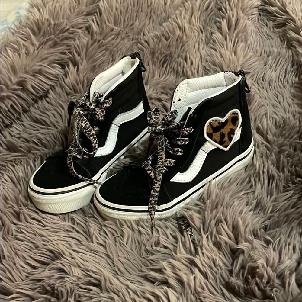 Black High-Top Sneakers with Leopard Heart